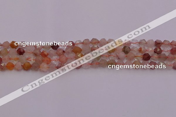 CRU776 15.5 inches 6mm faceted nuggets mixed rutilated quartz beads