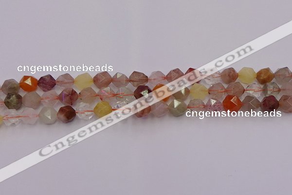 CRU777 15.5 inches 8mm faceted nuggets mixed rutilated quartz beads