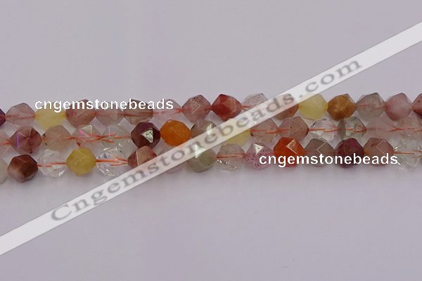 CRU778 15.5 inches 10mm faceted nuggets mixed rutilated quartz beads