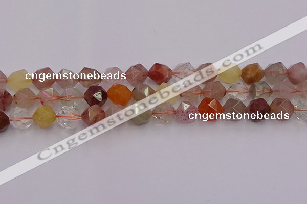 CRU779 15.5 inches 12mm faceted nuggets mixed rutilated quartz beads