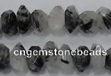 CRU78 15.5 inches 8*14mm faceted nugget black rutilated quartz beads