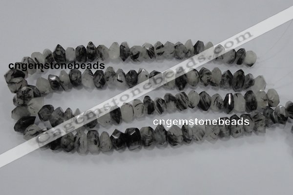 CRU78 15.5 inches 8*14mm faceted nugget black rutilated quartz beads
