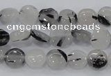 CRU79 15.5 inches 10mm flat round black rutilated quartz beads