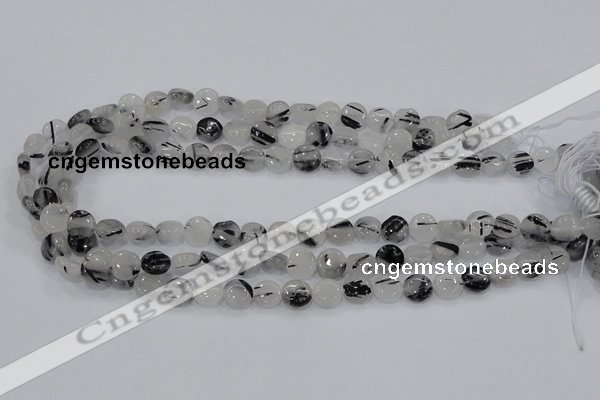 CRU79 15.5 inches 10mm flat round black rutilated quartz beads