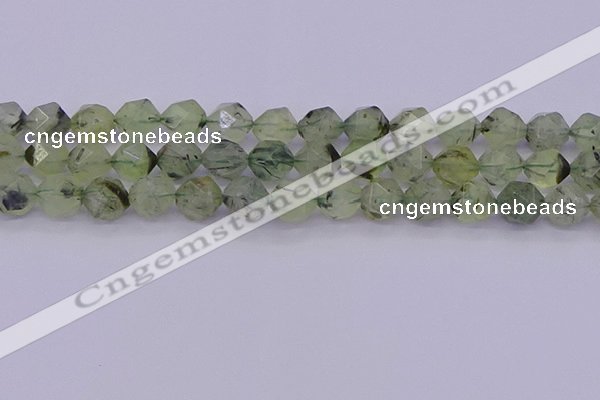 CRU793 15.5 inches 10mm faceted nuggets green rutilated quartz beads