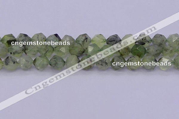 CRU794 15.5 inches 12mm faceted nuggets green rutilated quartz beads