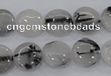 CRU80 15.5 inches 14mm flat round black rutilated quartz beads