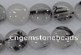 CRU81 15.5 inches 16mm flat round black rutilated quartz beads