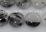 CRU82 15.5 inches 20mm flat round black rutilated quartz beads