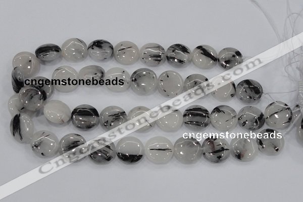 CRU82 15.5 inches 20mm flat round black rutilated quartz beads