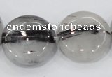 CRU83 15.5 inches 25mm flat round black rutilated quartz beads