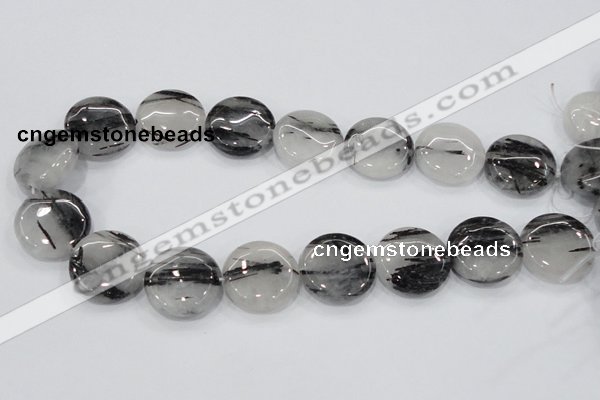 CRU83 15.5 inches 25mm flat round black rutilated quartz beads