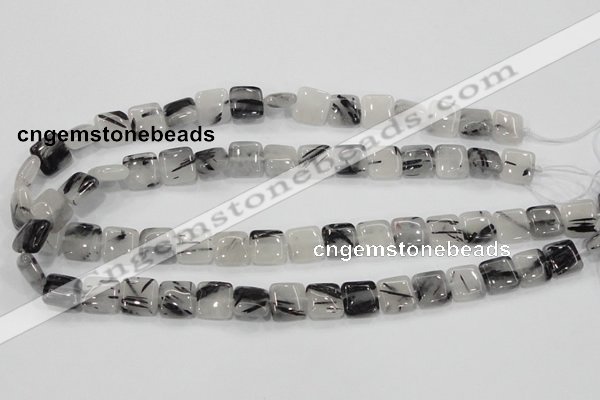 CRU84 15.5 inches 10*10mm square black rutilated quartz beads