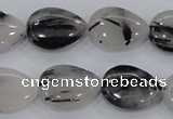 CRU87 15.5 inches 15*20mm flat teardrop black rutilated quartz beads