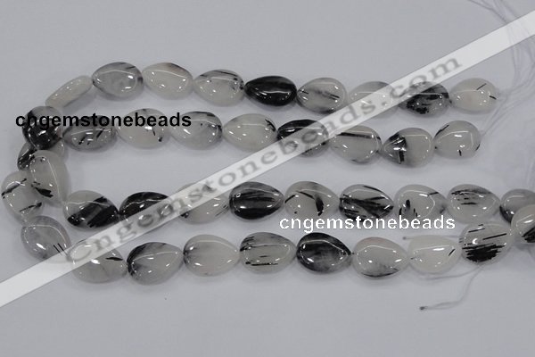 CRU87 15.5 inches 15*20mm flat teardrop black rutilated quartz beads