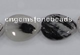 CRU88 15.5 inches 18*25mm flat teardrop black rutilated quartz beads