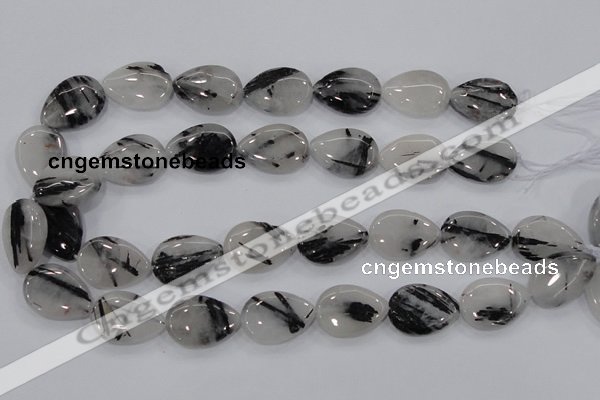 CRU88 15.5 inches 18*25mm flat teardrop black rutilated quartz beads