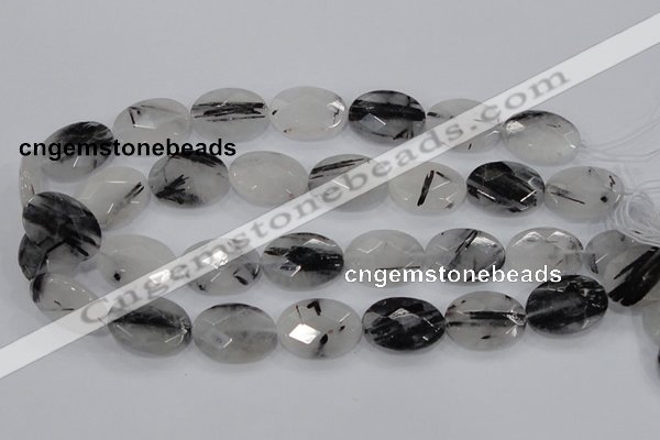 CRU91 15.5 inches 15*20mm faceted oval black rutilated quartz beads