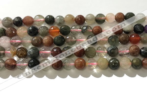 CRU912 15.5 inches 8mm faceted round mixed rutilated quartz beads