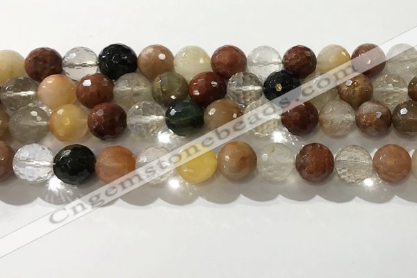 CRU914 15.5 inches 11mm faceted round mixed rutilated quartz beads