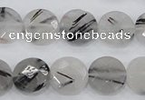 CRU93 15.5 inches 14mm faceted coin black rutilated quartz beads