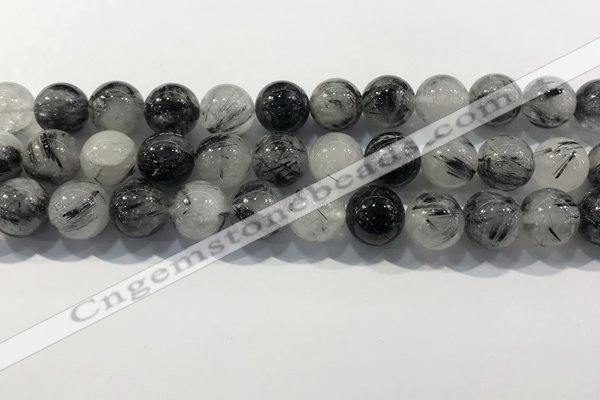 CRU932 15.5 inches 14mm round black rutilated quartz beads wholesale