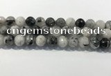 CRU935 15.5 inches 13mm faceted round black rutilated quartz beads