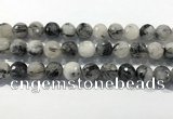 CRU936 15.5 inches 14mm faceted round black rutilated quartz beads