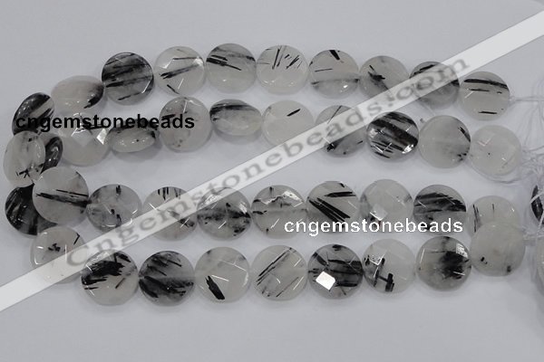 CRU94 15.5 inches 20mm faceted coin black rutilated quartz beads