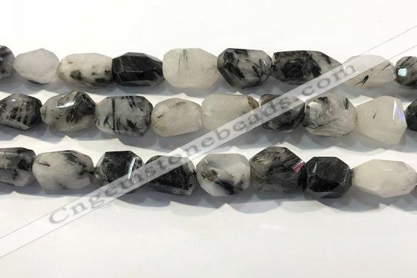 CRU940 12*18mm - 18*25mm faceted nuggets black rutilated quartz beads