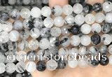 CRU958 15.5 inches 8mm faceted round black rutilated quartz beads