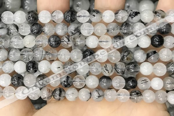 CRU961 15.5 inches 6mm round black rutilated quartz beads