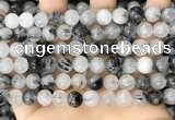 CRU962 15.5 inches 8mm round black rutilated quartz beads