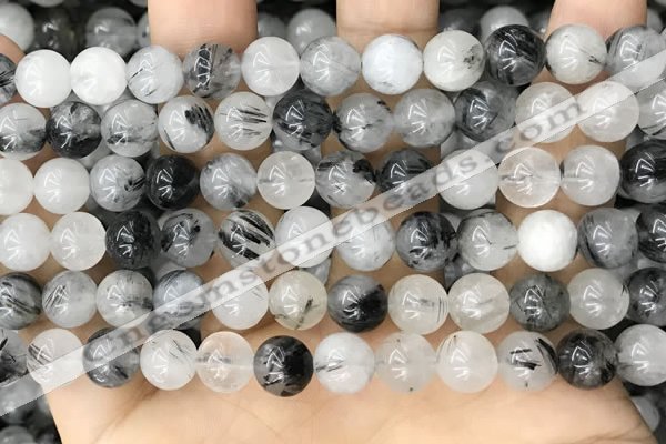 CRU962 15.5 inches 8mm round black rutilated quartz beads