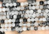 CRU966 15.5 inches 6mm faceted round black rutilated quartz beads