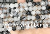CRU967 15.5 inches 8mm faceted round black rutilated quartz beads