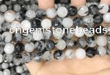 CRU968 15.5 inches 10mm faceted round black rutilated quartz beads