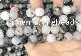 CRU969 15.5 inches 12mm faceted round black rutilated quartz beads