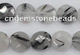 CRU97 15.5 inches 16mm faceted coin black rutilated quartz beads