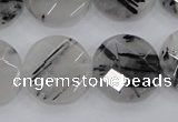 CRU98 15.5 inches 22mm faceted coin black rutilated quartz beads