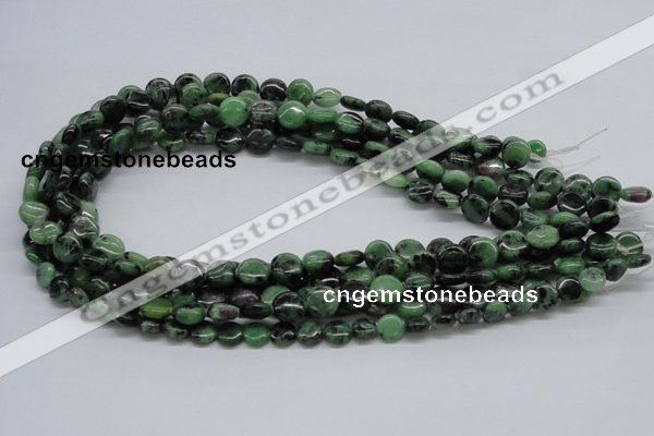 CRZ10 15.5 inches 10mm flat round ruby zoisite gemstone beads