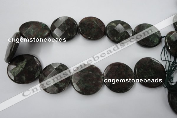 CRZ220 15.5 inches 35mm faceted coin ruby zoisite gemstone beads