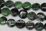 CRZ24 15.5 inches 12mm flat round ruby zoisite gemstone beads