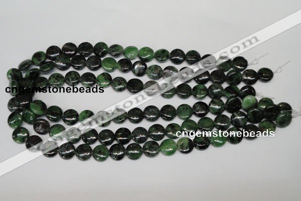 CRZ24 15.5 inches 12mm flat round ruby zoisite gemstone beads