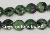 CRZ470 15.5 inches 12mm flat round ruby zoisite gemstone beads