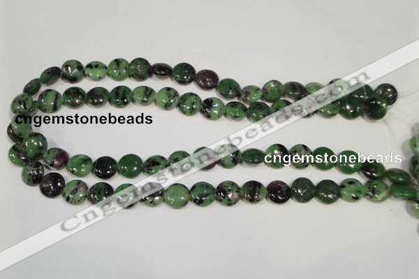 CRZ470 15.5 inches 12mm flat round ruby zoisite gemstone beads