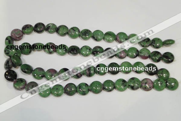 CRZ471 15.5 inches 14mm flat round ruby zoisite gemstone beads