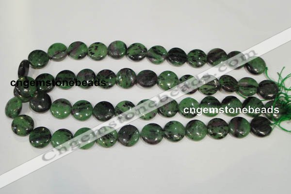 CRZ472 15.5 inches 16mm flat round ruby zoisite gemstone beads