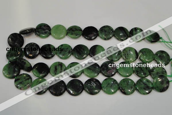 CRZ474 15.5 inches 20mm flat round ruby zoisite gemstone beads