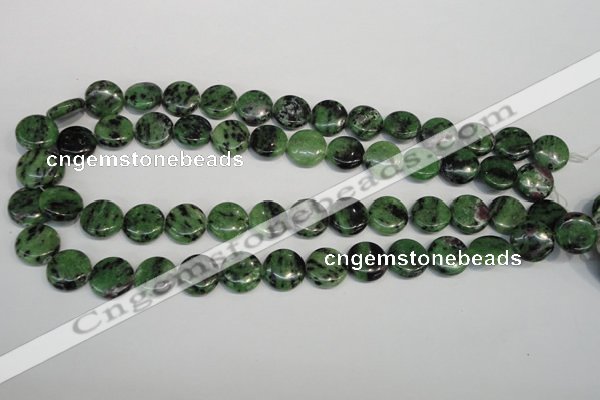 CRZ55 15.5 inches 14mm flat round ruby zoisite gemstone beads